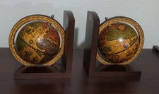 Rotating Globe Bookends Vintage Antique Wooden Old World Made In Italy