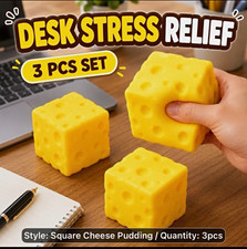 Scented Yellow Cheese Cube Squeeze Ball Stress Reliever Set, 3 pcs 2.4 in