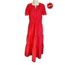 Quince Spice Coral Tiered Organic Cotton Maxi Dress Women's Sz Medium NWT 75-11