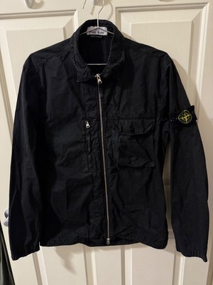 AUTH STONE ISLAND BLACK  OLD  EFFECT OVERSHIRT (SIZE LARGE)