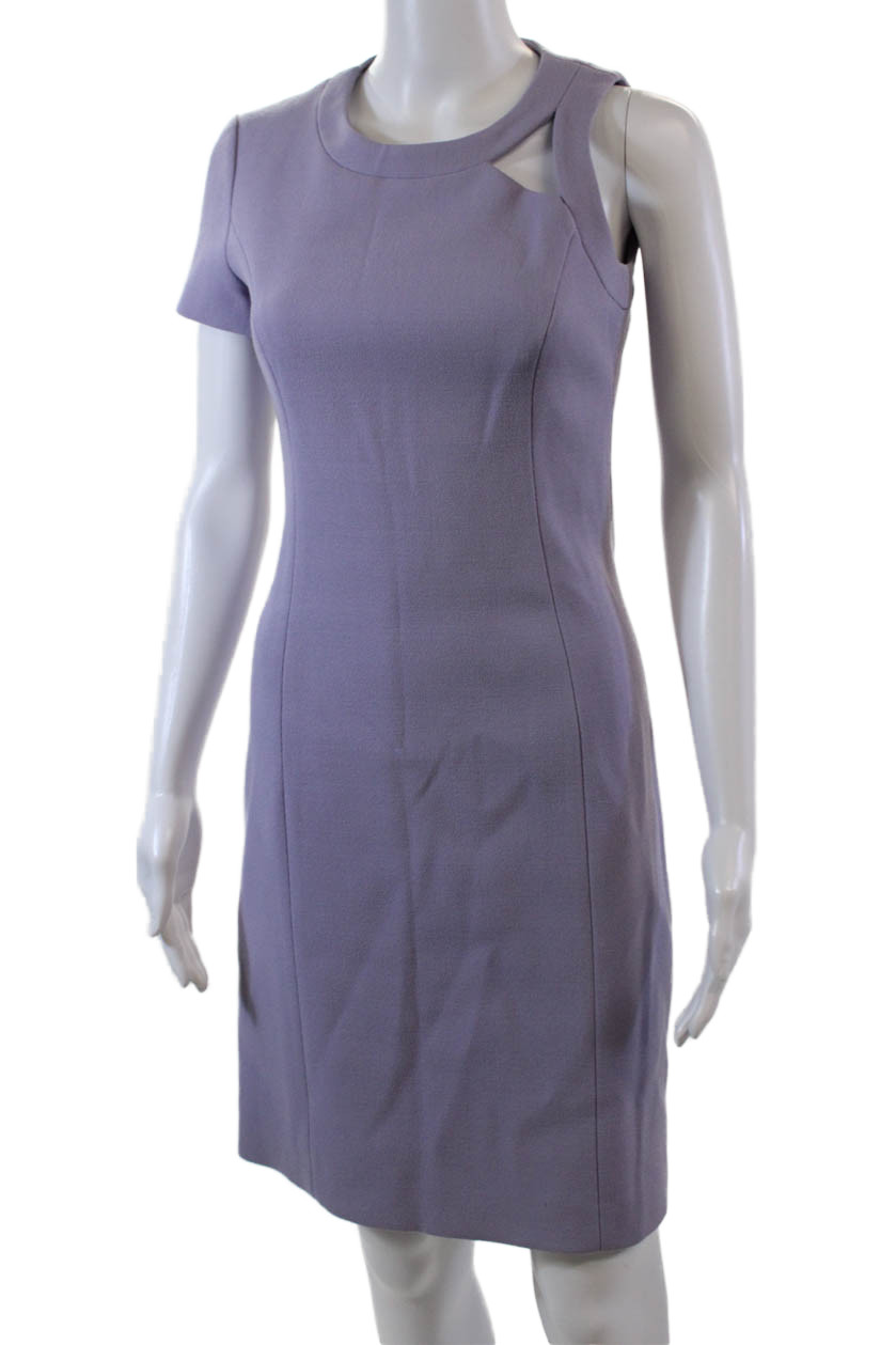Michael Kors Womens Wool Cut Out One Shoulder Zip Back Shift Dress Purple Size 2 thumbnail 2
