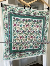 Vintage Made in Japan Scarf - 100 Acrylic Floral Boho Print Teal  Magenta