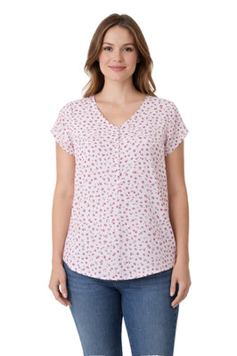 Philosophy Floral Blouse Sz S White Pink Roses High Low Top NWT