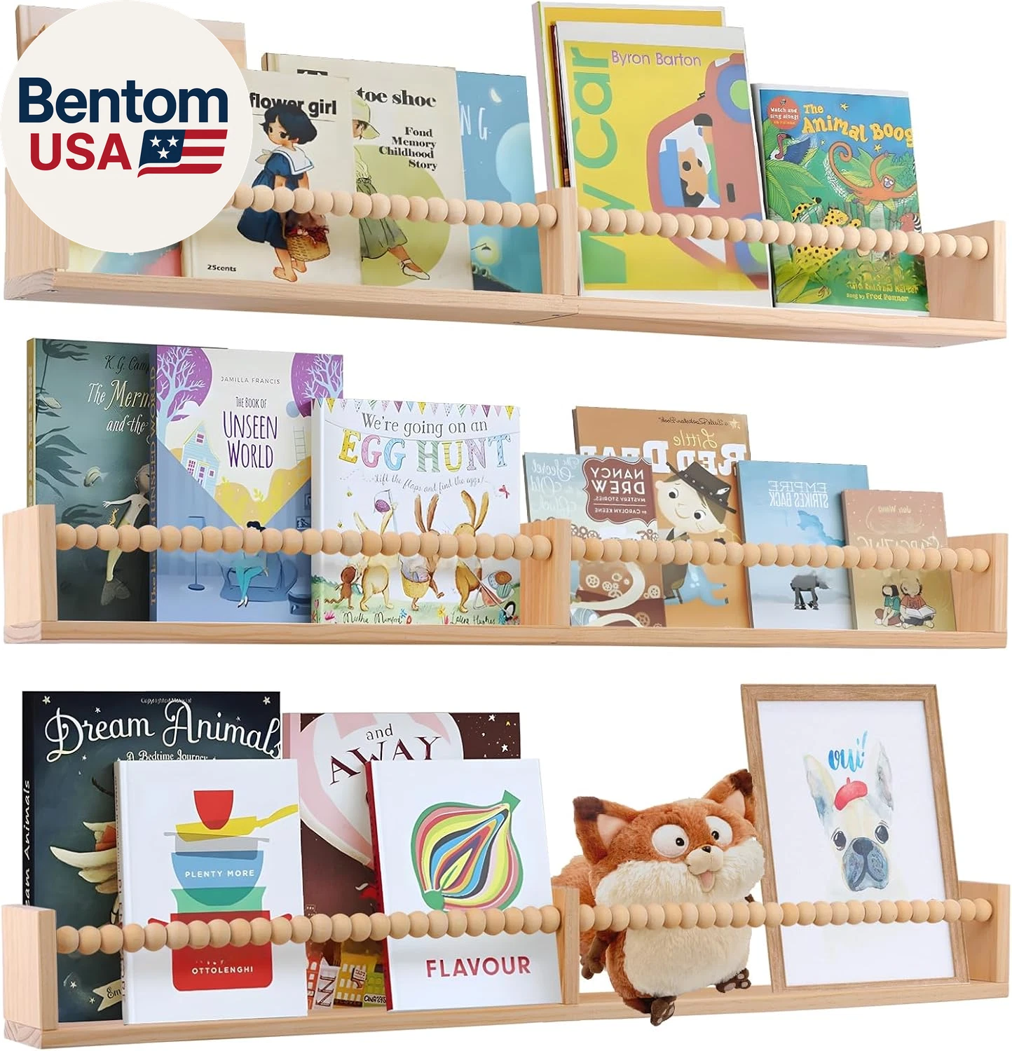Nursery Book Shelves for Kids Rooms - 32 Inches Floating Wall Bookshelves Set of