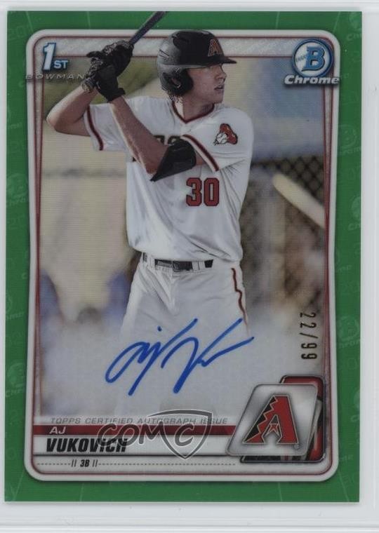 2020 Bowman Draft Chrome Picks Green Refractor 22/99 AJ Vukovich Auto 6fs