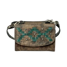 American West Womens Tribal Weave Distressed Charcoal Leather Crossbody Bag OS