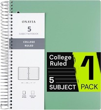 Spiral Notebook for School, 5 Subject, College Ruled Paper, 200 Sheets, 9" x 11"