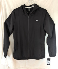 Adidas Women  s Medium Black Hooded Windbreaker Shell Training Jacket Golf NWT