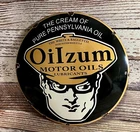 Vintage Oilzum Motor Oil Porcelain Metal Domed Gas Pump Plate Sign