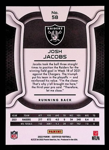 Espejo Josh Jacobs 2022 certificado Panini bronce #58 118/275 - Imagen 2 de 2