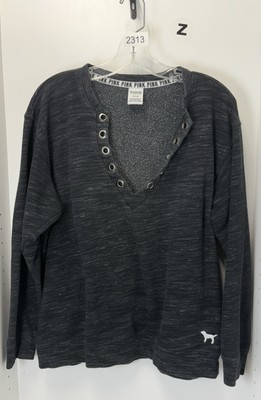 Pink Love Pink Black Long Sleeve Lace Up Front Shirt Size M