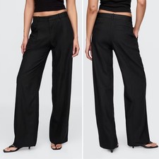 Gap NWT 365 High Rise Linen Blend Trouser Size 6 Black Pockets Wide Leg Pleated