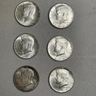 Six (6) Kennedy Half Dollars 1964 , 90% Silver Coin Lot, Circulated