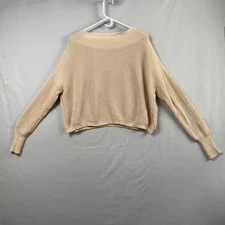 Anthropologie Elan Sweater Womens Small Crop Oversized Ribbed Knit Cotton Tan