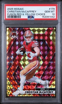 2025 Panini Mosaic #179 Christian McCaffrey Fusion Red/Yellow Choice /89 PSA 10