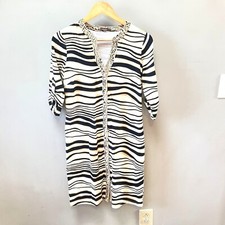 J. McLaughlin Womens Striped Dress With Embellished Neckline & 3/4 Sleeves - Siz