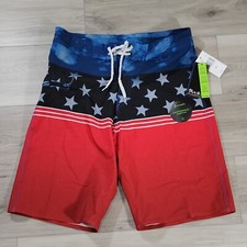 Burnside Swim Shorts Mens 30 Red Flat Front Drawstrings New