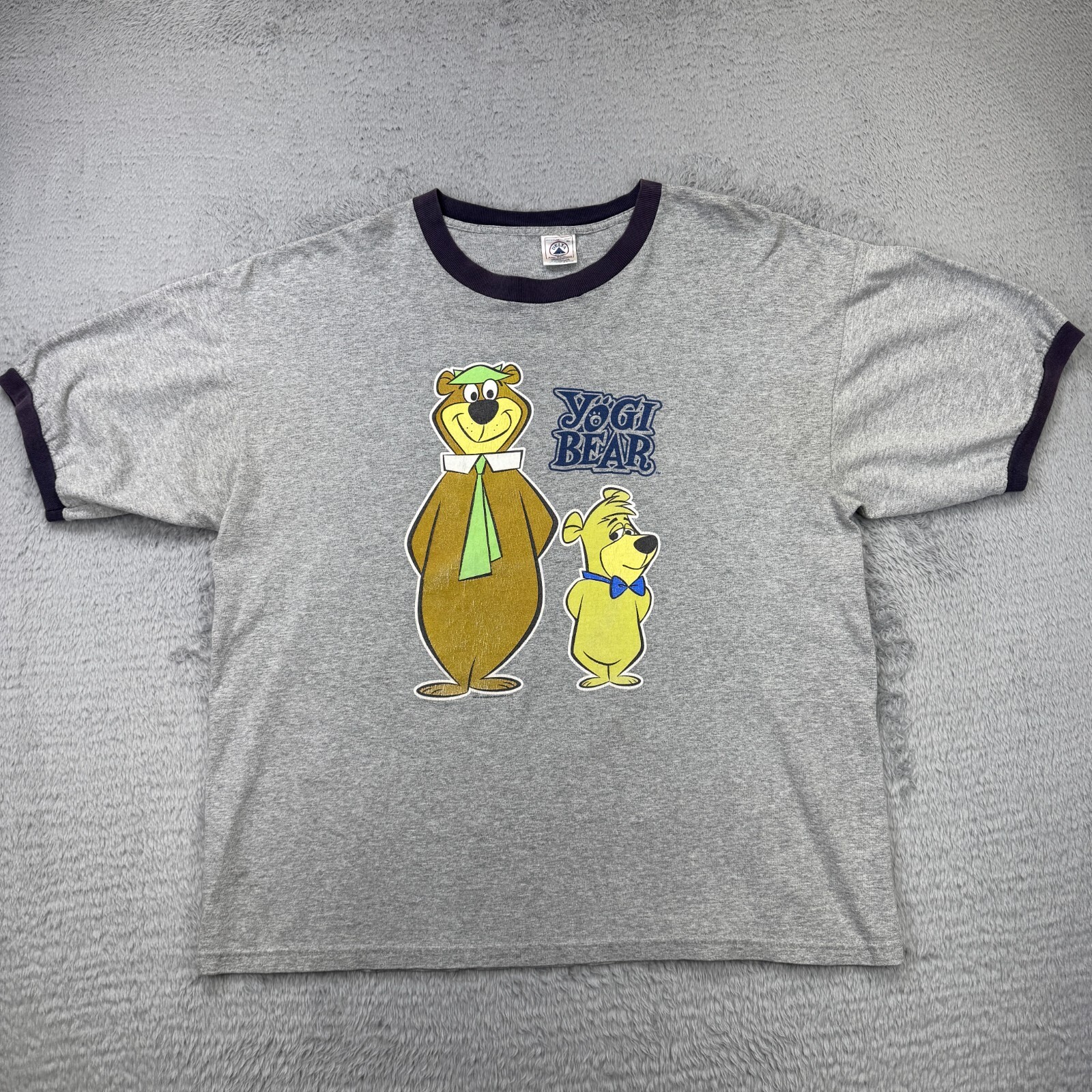 Vintage 90s Yogi Bear Cartoon Network Boomarang Mens XL Gray Ringer T Shirt