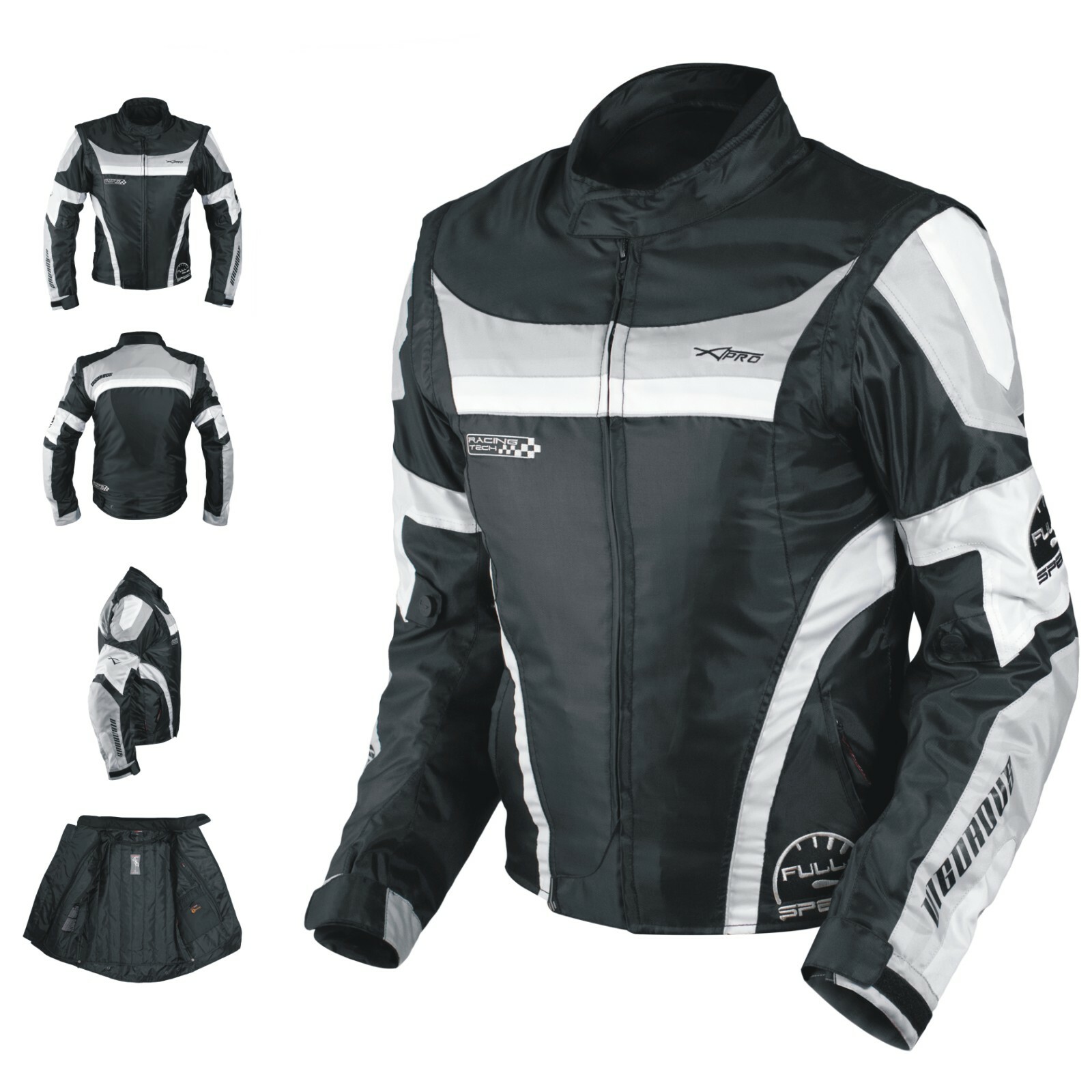 Giacca da moto impermeabile in tessuto Cordura grigia