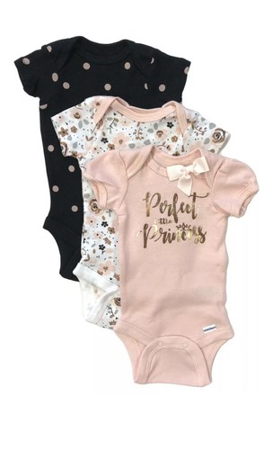 Gerber Infant Girls 3pc Bodysuits Set Pink Perfect Princess Baby Outfit - Picture 2 of 2