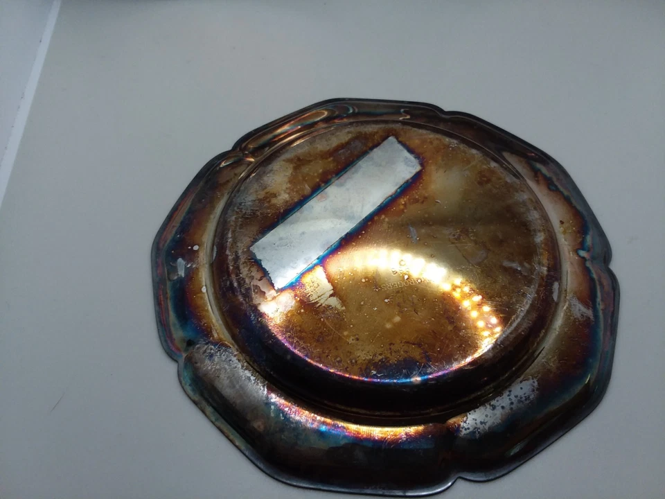 Lote de 3 platos de colección 6" plateados borde festoneado 988 pátina pesada WM Rogers Foto 3 de 4