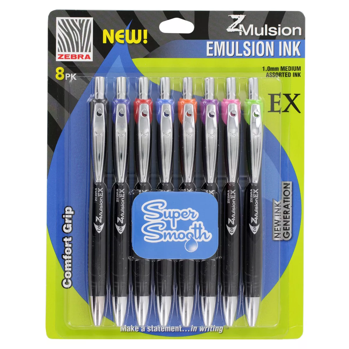 Zebra Z Mulsion EX RT Pens 8 Pack Asst