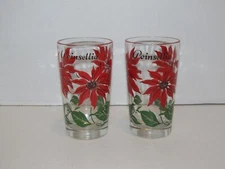 2 Vintage Boscul Red Poinsettia Flower Peanut Butter Drinking Glasses 5" Tall