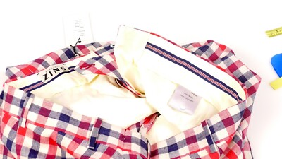 Bernard Zins Red White and Blue Check Linen Flat Front Mens Linen