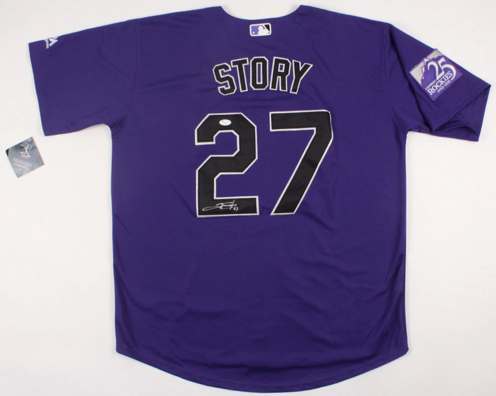 Signed Trevor Story Jersey - PURPLE MAJESTIC ON FIELD STYLE w JSA