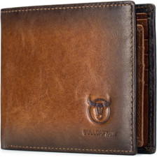 Slim Bifold RFID Wallet for Men Genuine Leather Front Pocket 2 ID Windows Brown