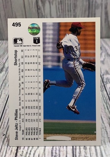 1990 Steve Jeltz SS Upper Deck Philadelphia Phillies Baseball Card #495 VG - Picture 2 of 4