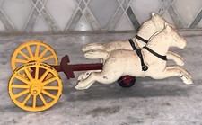 Vintage Cast Iron Pair 2 Horse Child s Toy 7.75 L 3 3/8 T 2.75 W Yellow Wheels