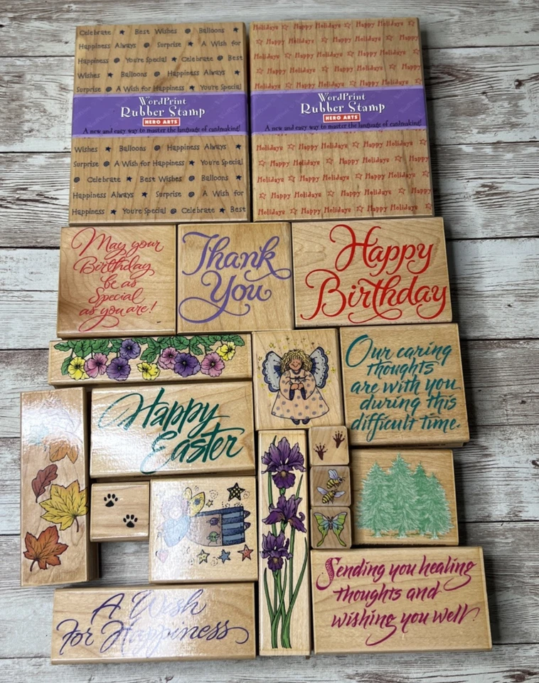 ENORME Lote 19 Estampillas de Goma Montadas en Madera Artes de Héroes (De Colección Años 90) Dichos, Ángel Foto 3 de 4