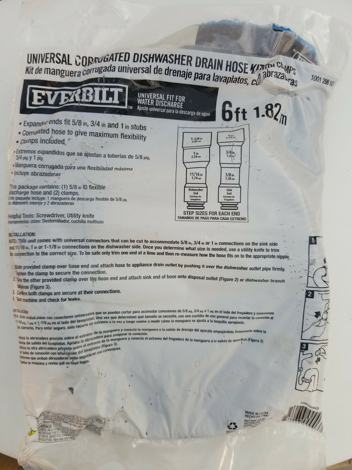 EVERBILT 6 ft UNIVERSAL CORRUGATED DISHWASHER DRAIN HOSE With Clamps 535 eBay