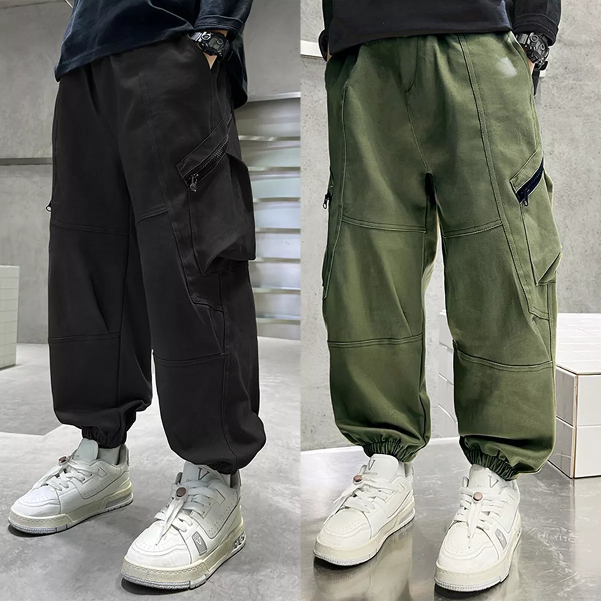 Kids Boys Cargo Pants Camping Trousers Workout Sweatpants Hip Hop Dance Loose