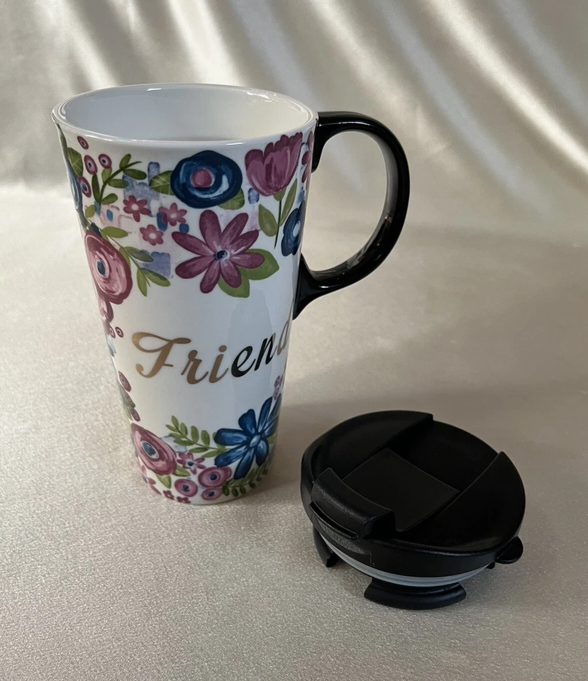 "Taza de viaje de cerámica Cypress Home Friends con tapa 7"" T para beber" Foto 3 de 4