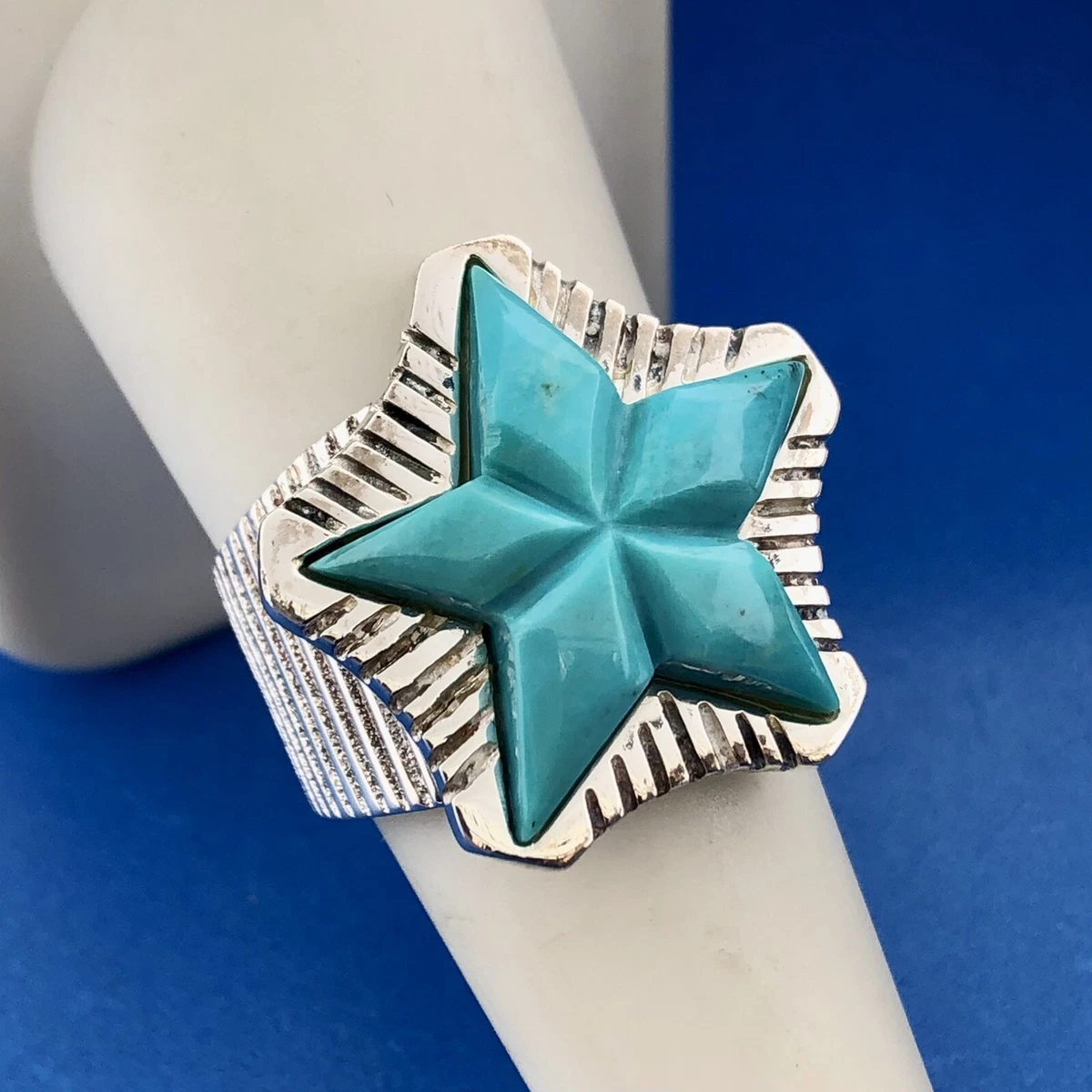 Vintage Sterling Silver 925 Blue Turquoise Five Point Star Ring