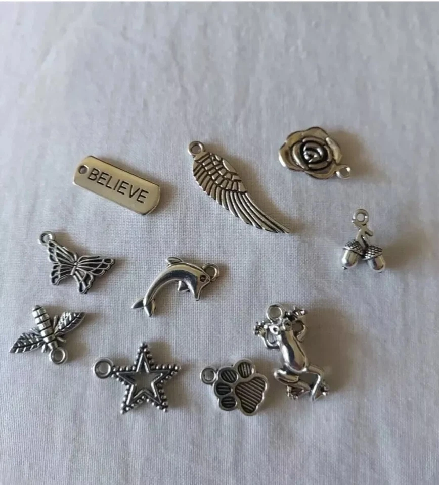 10 Pezzi Di Ciondoli In Lega Di Metallo Argento Per Braccialetti FAI Da Te 0318 - Immagine 3 di 4