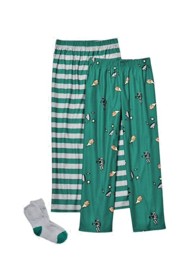Pantalones De Pijama A Rayas Con Dibujos Animados - Talla L, Verde, Para Fiestas De Pijamas O Navidad