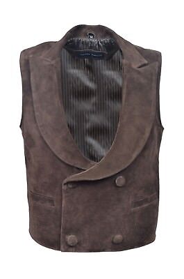New Mens EDWARDIAN Brown Waistcoat Suede Leather Victorian Steampunk Style Vest