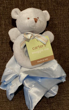 New Carter's Light Blue Bear Baby Snuggle Me Security Blanket Blankie Rattle