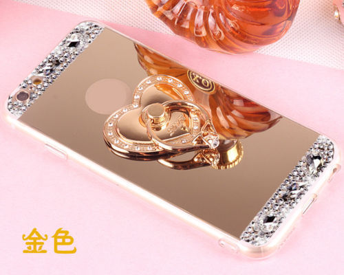Bling Diamond Crystal Ring Holder Kickstand Mirror Makeup back Soft Case Cover - Picture 10 of 12