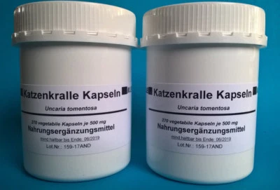 EUR 145,93/kg Katzenkralle 2 Dosen = 540 Kapseln Uncaria tomentosa Una de Gato