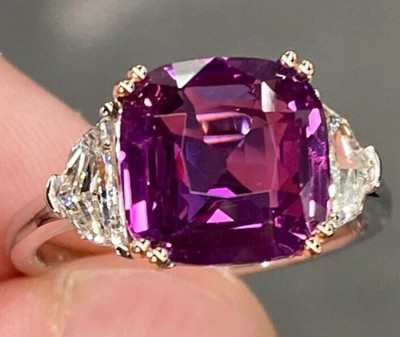 7 Ct Certified Cushion Shape Purplish Pink Diamond Ring VVS1 White Gold Finish