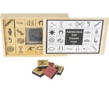 Aboriginal Symbols Australian Art Wood Stamps 20 Pieces w/ Storage Box Ink Pad