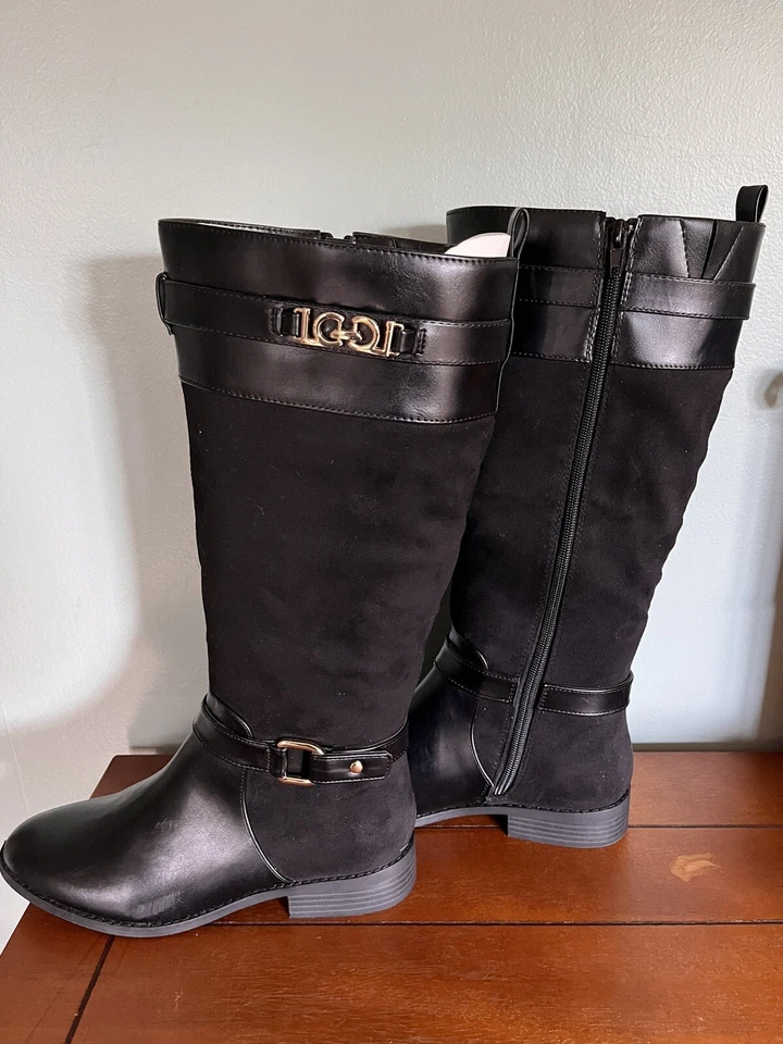 Botas de montar Liz Claiborne para mujer Roma de tacón plano a media pantorrilla negras talla 9 Foto 2 de 4