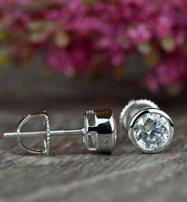 1,00 ct runde Moissanit Solitär Hochzeit Ohrstecker massiv 9 K Weißgold