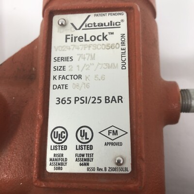 NEW Victaulic FireLock Series 747M Zone Control Riser Size 2 1/2