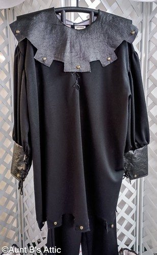 Executioner Costume Men's Medieval 7Pc Blk Pant Shirt Collar Belt Mask Boot Tops - Picture 3 of 16