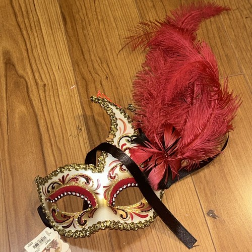 Authentic La Maschera del Galeone Hand Made Italy Venetian Mask Tan Red Gold - Picture 7 of 9